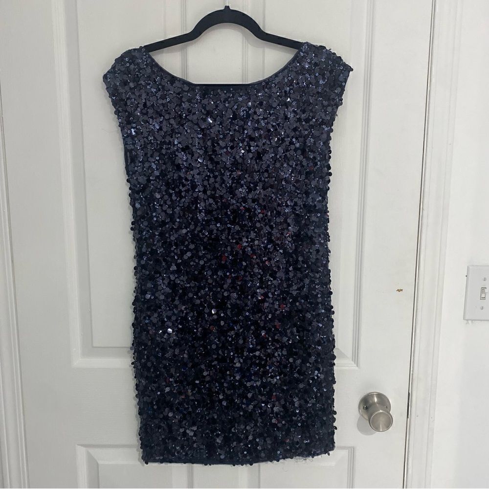 Alice + Olivia Navy Sequin Mini Dress